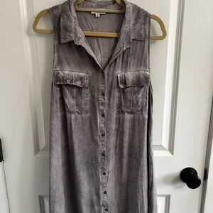 Umgee | Acid-Wash Button Down Sleeveless Shirt Dress